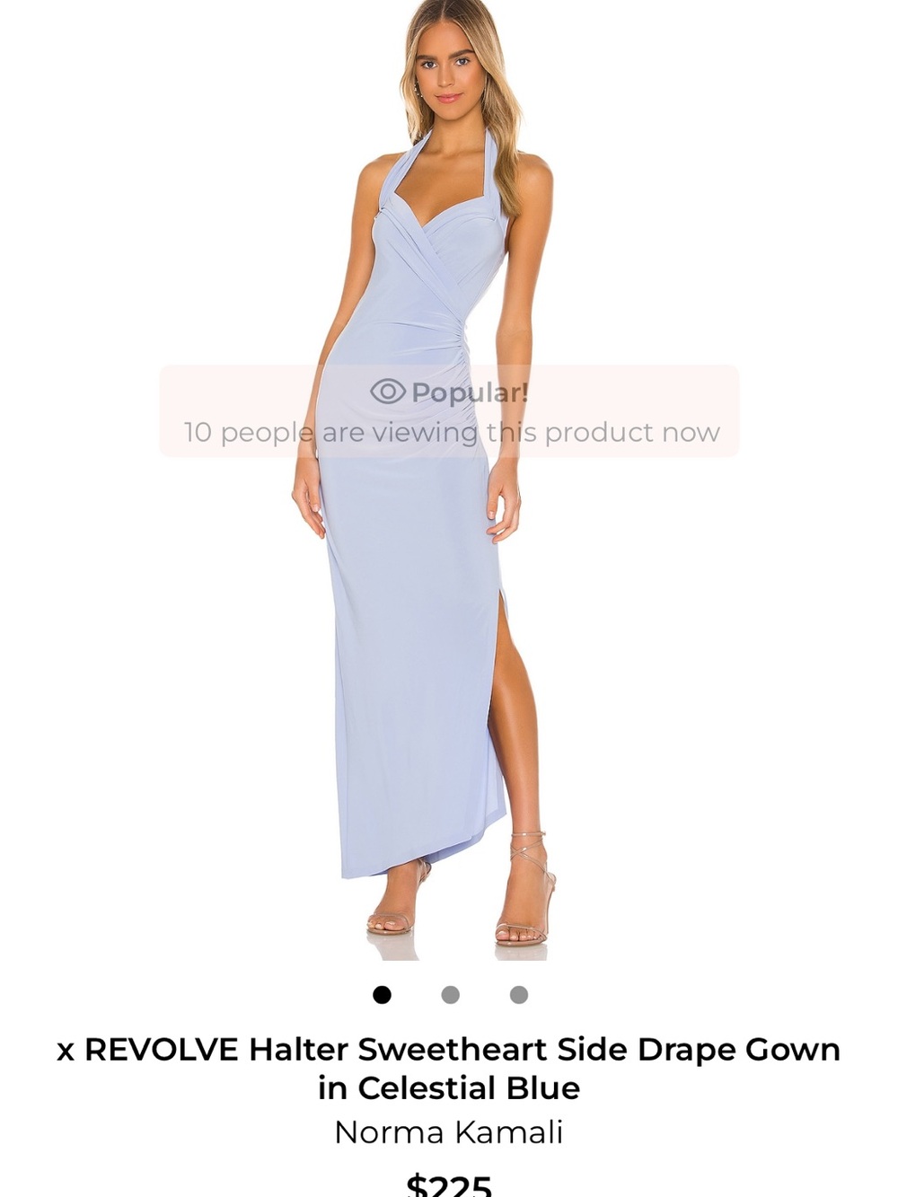 Norma Kamali Light Blue Halter Sweetheart Side Drape Gown